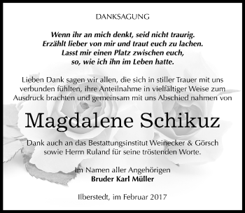 Traueranzeige von Magdalene Schikuz von Mitteldeutsche Zeitung Bernburg