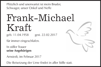 Traueranzeige von Frank-Michael Kraft von Super Sonntag Quedlinburg