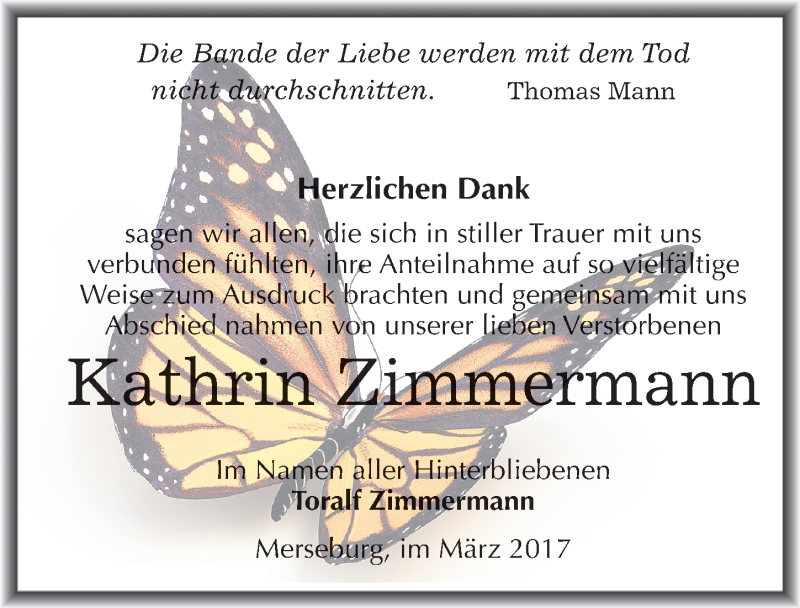  Traueranzeige für Kathrin Zimmermann vom 25.03.2017 aus Mitteldeutsche Zeitung Merseburg/Querfurt
