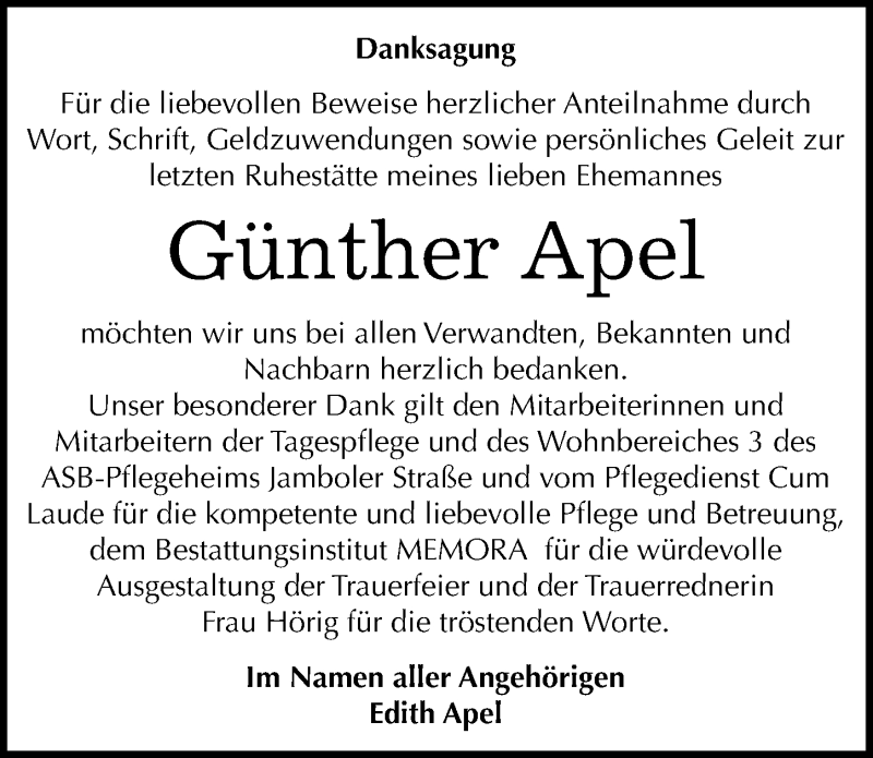  Traueranzeige für Günther Apel vom 04.03.2017 aus Mitteldeutsche Zeitung Halle/Saalkreis