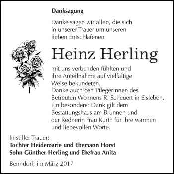 Traueranzeige von Heinz Herling von Super Sonntag SGH Mansf. Land