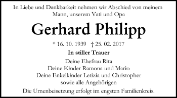 Traueranzeige von Gerhard Philipp von WVG - Wochenspiegel Bitterfeld