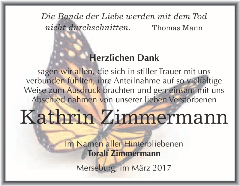  Traueranzeige für Kathrin Zimmermann vom 25.03.2017 aus Super Sonntag Halle