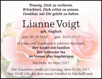 Traueranzeige von Lianne Voigt von Super Sonntag Halle