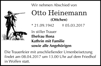 Traueranzeige von Otto Heinemann von Mitteldeutsche Zeitung Bitterfeld