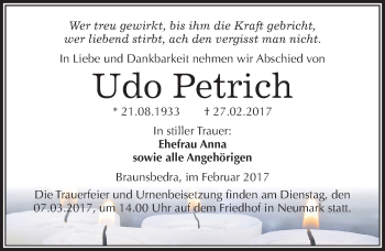 Traueranzeige von Udo Petrich von Mitteldeutsche Zeitung Merseburg/Querfurt