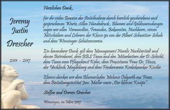 Traueranzeige von Jeremy Justin Drescher von Mitteldeutsche Zeitung Aschersleben