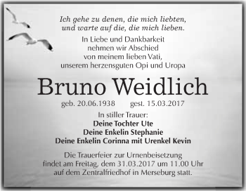 Traueranzeige von Bruno Weidlich von Super Sonntag Halle