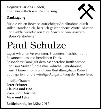 Traueranzeige von Paul Schulze von Mitteldeutsche Zeitung Sangerhausen