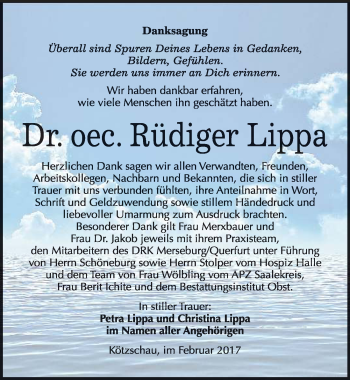 Traueranzeige von Rüdiger Lippa von Mitteldeutsche Zeitung Merseburg/Querfurt