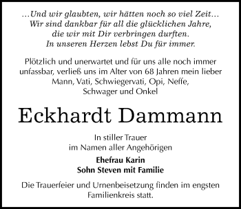 Traueranzeige von Eckhardt Dammann von Mitteldeutsche Zeitung Dessau-Roßlau