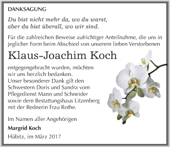 Traueranzeige von Klaus-Joachim Koch von Mitteldeutsche Zeitung Mansfelder Land