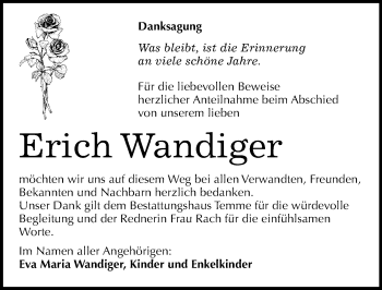 Traueranzeige von Erich Wandiger von Mitteldeutsche Zeitung Bitterfeld