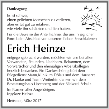 Traueranzeige von Erich Heinze von Super Sonntag SGH Mansf. Land