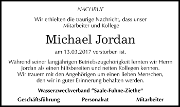 Traueranzeige von Michael Jordan von Mitteldeutsche Zeitung Bernburg
