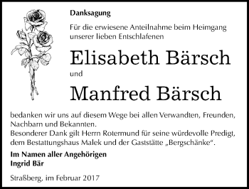 Traueranzeige von Elisabeth und Manfred Bärsch von Mitteldeutsche Zeitung Quedlinburg
