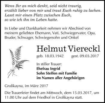 Traueranzeige von Helmut Viereckl von Mitteldeutsche Zeitung Merseburg/Querfurt