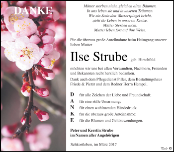 Traueranzeige von Ilse Strube von WVG - Wochenspiegel NMB / WSF / ZTZ