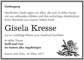 Traueranzeige von Gisela Kresse von Super Sonntag Zeitz