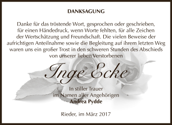 Traueranzeige von Inge Ecke von Super Sonntag Quedlinburg