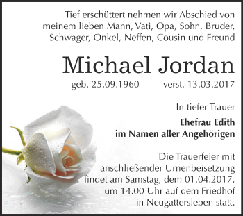 Traueranzeige von Michael Jordan von Super Sonntag Bernburg