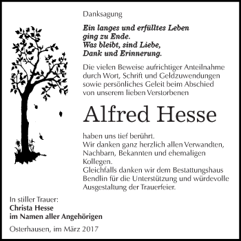 Traueranzeige von Alfred Hesse von Super Sonntag SGH Mansf. Land