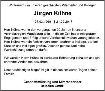 Traueranzeige von Jürgen Kühne von Mitteldeutsche Zeitung Aschersleben