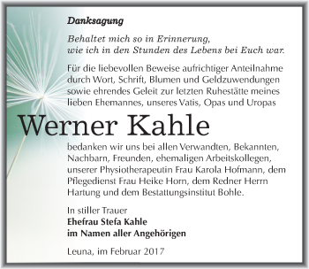 Traueranzeige von Werner Kahle von Mitteldeutsche Zeitung Merseburg/Querfurt