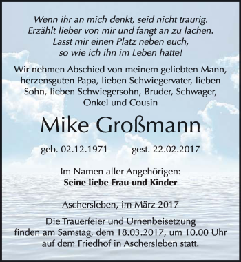 Traueranzeige von Mike Großmann von Mitteldeutsche Zeitung Aschersleben