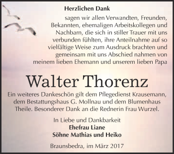 Traueranzeige von Walter Thorenz von Super Sonntag Halle