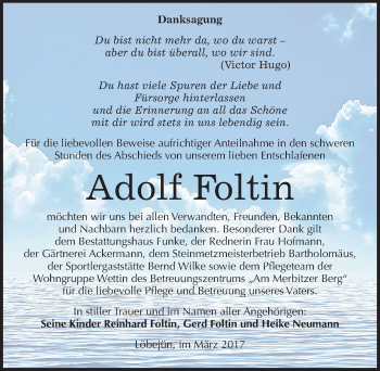 Traueranzeige von Adolf Foltin von Mitteldeutsche Zeitung Halle/Saalkreis