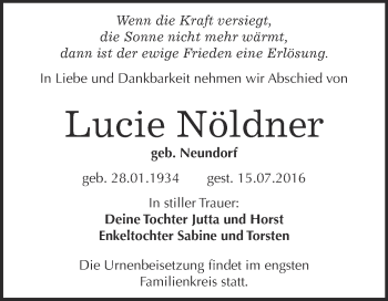 Traueranzeige von Lucie Nöldner 