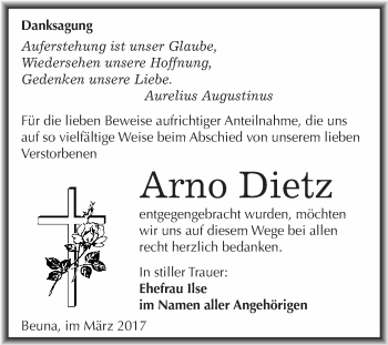 Traueranzeige von Arno Dietz von Super Sonntag Halle