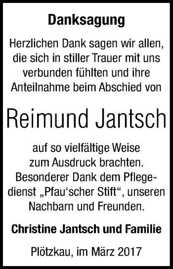 Traueranzeige von Reimund Jantsch von Mitteldeutsche Zeitung Bernburg
