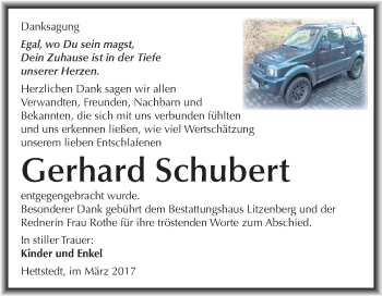Traueranzeige von Gerhard Schubert von Super Sonntag SGH Mansf. Land