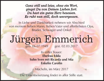 Traueranzeige von Jürgen Emmerich von Super Sonntag Halle