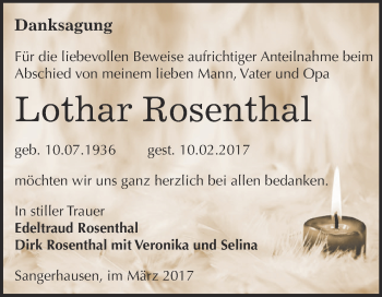 Traueranzeige von Lothar Rosenthal von Super Sonntag SGH Mansf. Land