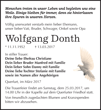 Traueranzeige von Wolfgang Donth von Mitteldeutsche Zeitung Merseburg/Querfurt