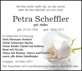 Traueranzeige von Petra Scheffler von Mitteldeutsche Zeitung Bitterfeld