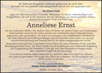 Traueranzeige von Anneliese Ernst von Mitteldeutsche Zeitung Köthen