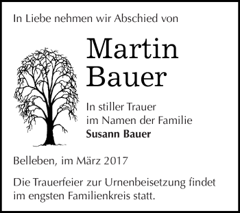 Traueranzeige von Martin Bauer von Super Sonntag Bernburg