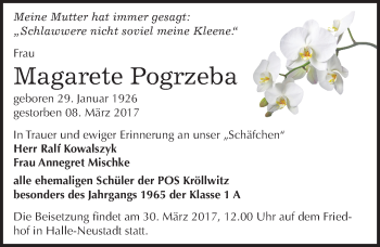 Traueranzeige von Magarete Pogrzeba von Mitteldeutsche Zeitung Halle/Saalkreis
