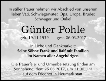 Traueranzeige von Günter Pohle von Mitteldeutsche Zeitung Merseburg/Querfurt