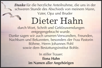 Traueranzeige von Dieter Hahn von Super Sonntag Halle