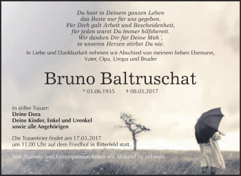 Traueranzeige von Bruno Baltruschat von WVG - Wochenspiegel Bitterfeld