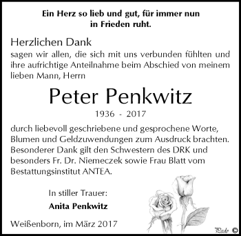 Traueranzeige von Peter Penkwitz von Mitteldeutsche Zeitung Zeitz