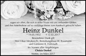 Traueranzeige von Heinz Dunkel von Mitteldeutsche Zeitung Halle/Saalkreis