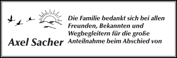 Traueranzeige von Axel Sacher von Super Sonntag SGH Mansf. Land