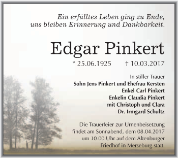 Traueranzeige von Edgar Pinkert von Super Sonntag Halle