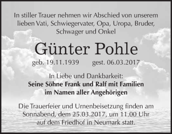 Traueranzeige von Günter Pohle von Super Sonntag Halle